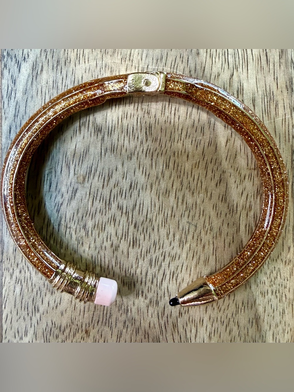 Plunder Gold Glitter Open Cuff Pencil Bracelet Teacher Jewelry